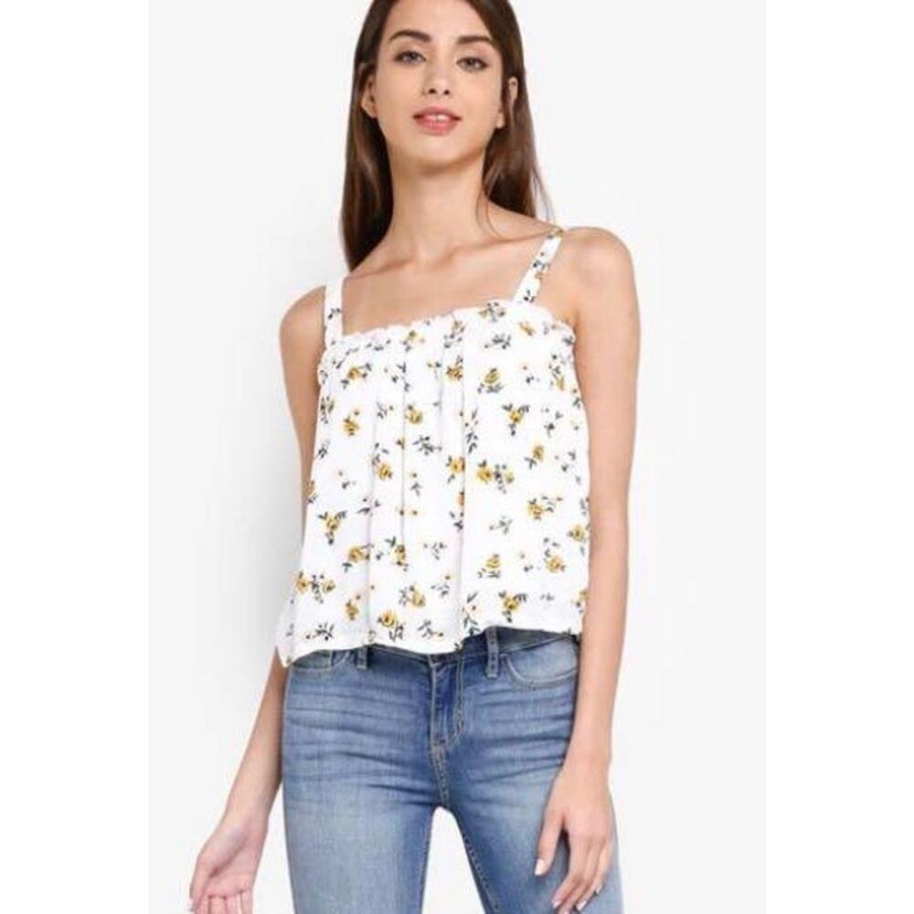 Hollister Women’s Boho Adjustable Strap Soft Floral Camisole Top Size S White